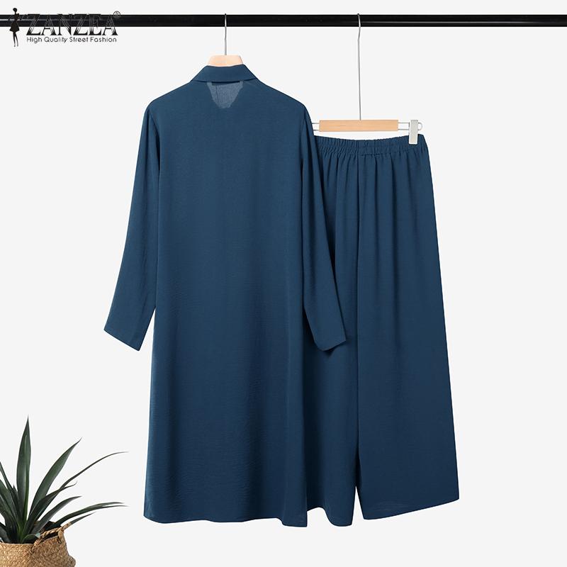 ZANZEA Women Casual Long Blouse and Pants Loose Two Piece Suit Sets