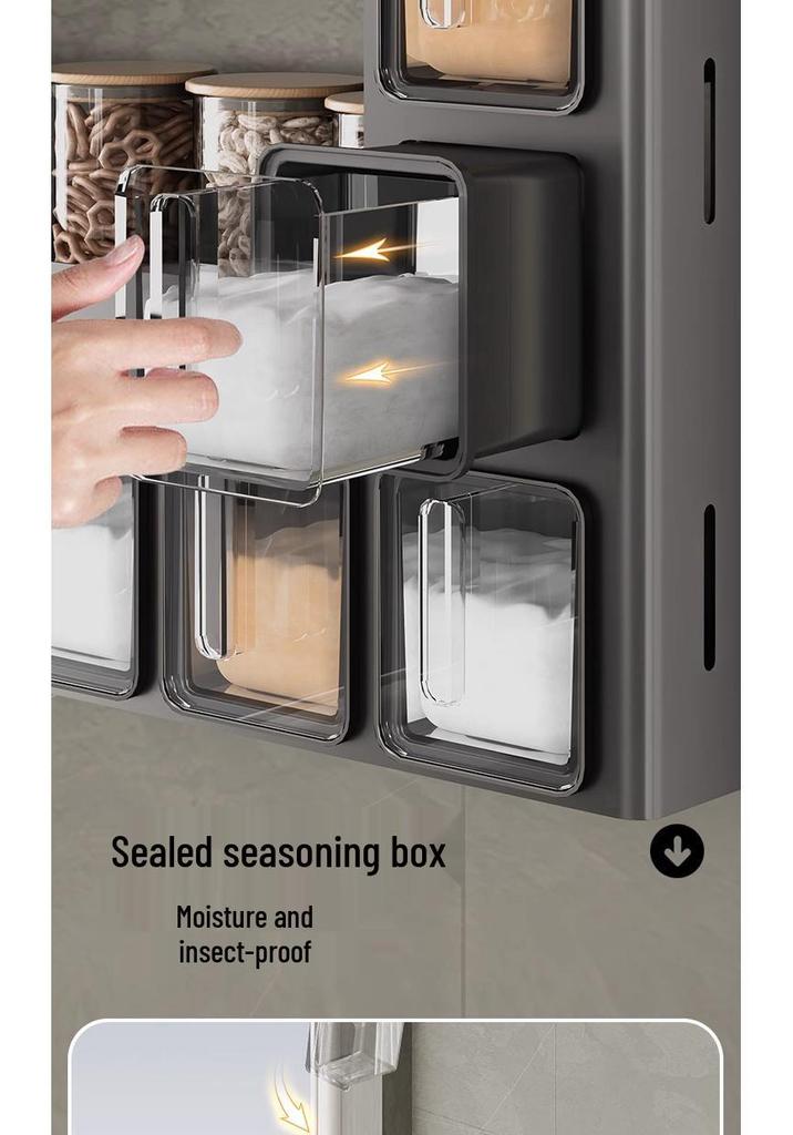 Punch-Free Wall-Mounted Kitchen Seasoning Rack with Jars