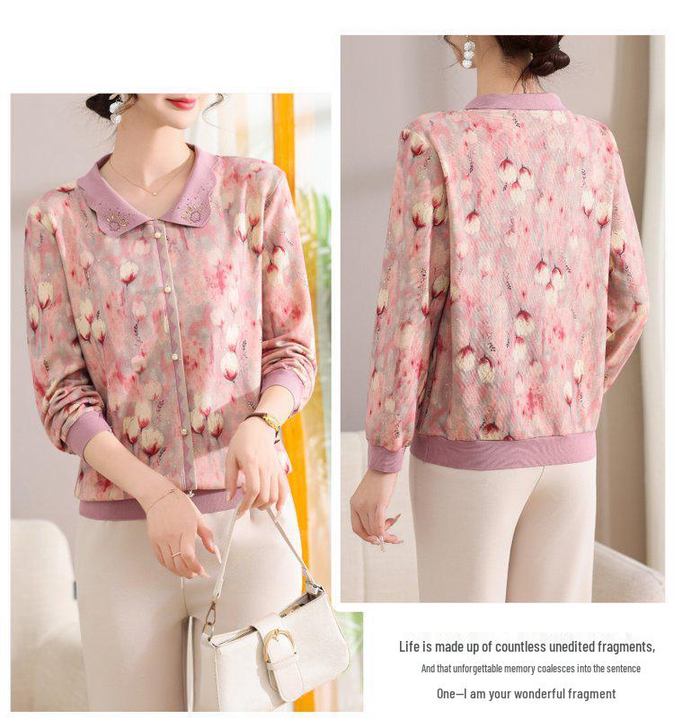 Mom's Spring Lapel Base Layer: Elegant Plus Size Long-Sleeve Shirt for Women 50+