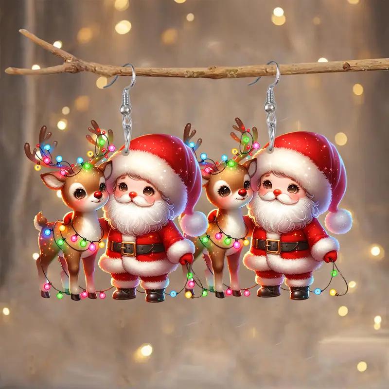 2024 Милые Акриловые Серьги с Санта-Клаусом и Оленем