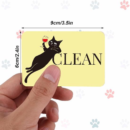 2 Pcs Funny Cat Dishwasher Clean Dirty Flip Magnet Signs, Cute Black Cat Double Sided Reversible Magnetic Clean Dirty Refrigerator Sign, Kitchen