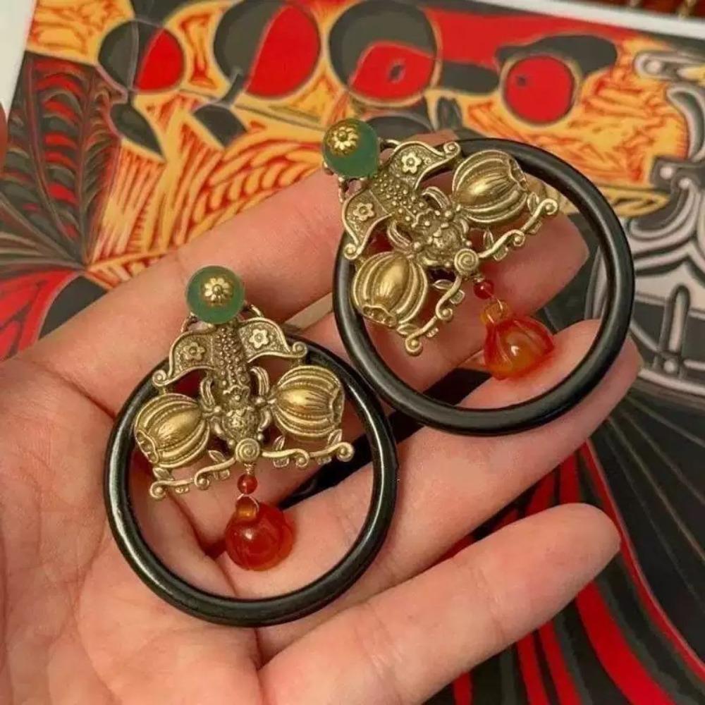 Retro Tibetan Earrings Ethnic Style Versatile Nepalese Niche Earrings Jewelry Stud Earrings Women