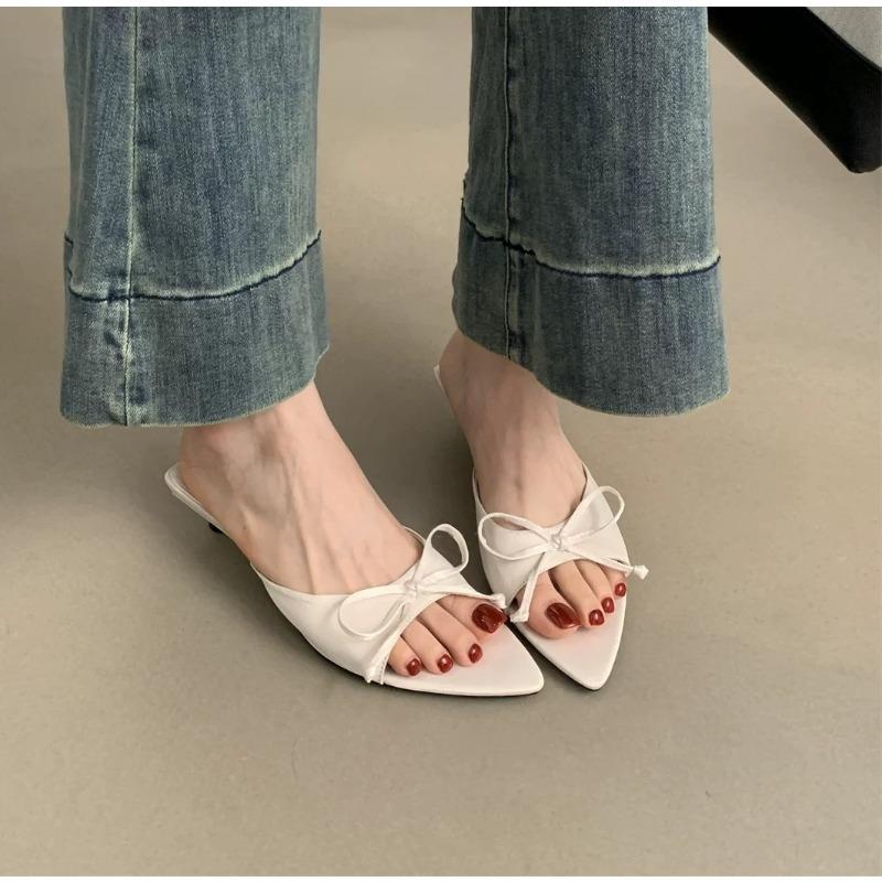 Fashion Women Summer New Luxury Brand High Heel Sandals Versatile Simple Slim Heel Sandals Bowknot Slippers