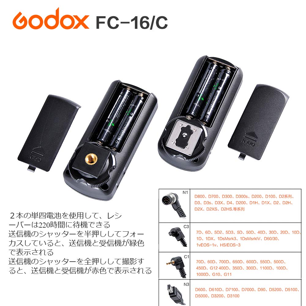 GODOX Transmitter and Receiver Flash Trigger Studio Strobe Trigger Camera Shutter for Nikon Cameras FC-16N Set, 16-Channel Shutter, Shutter, D800E,