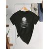 Moon Print T-Shirt, Short Sleeve Crew Neck Casual Top For Summer & Spring, Women's Clothing