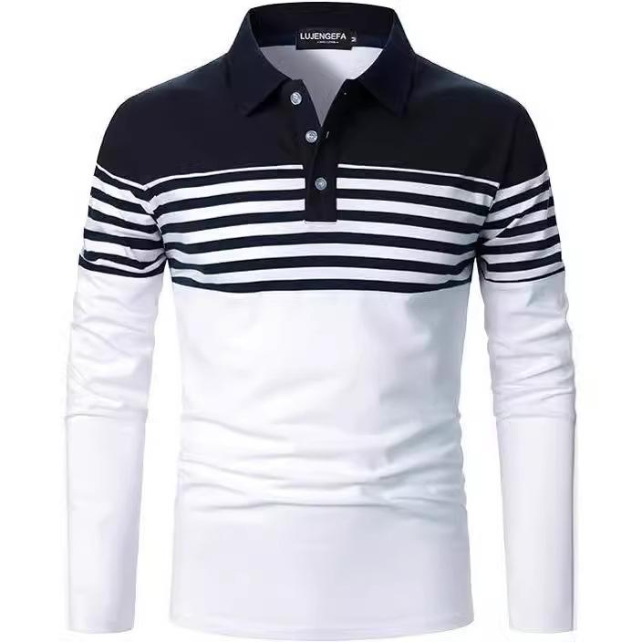 Essential Long-sleeve Striped Polo Shirt, Stylish Casual Top for Everyday.