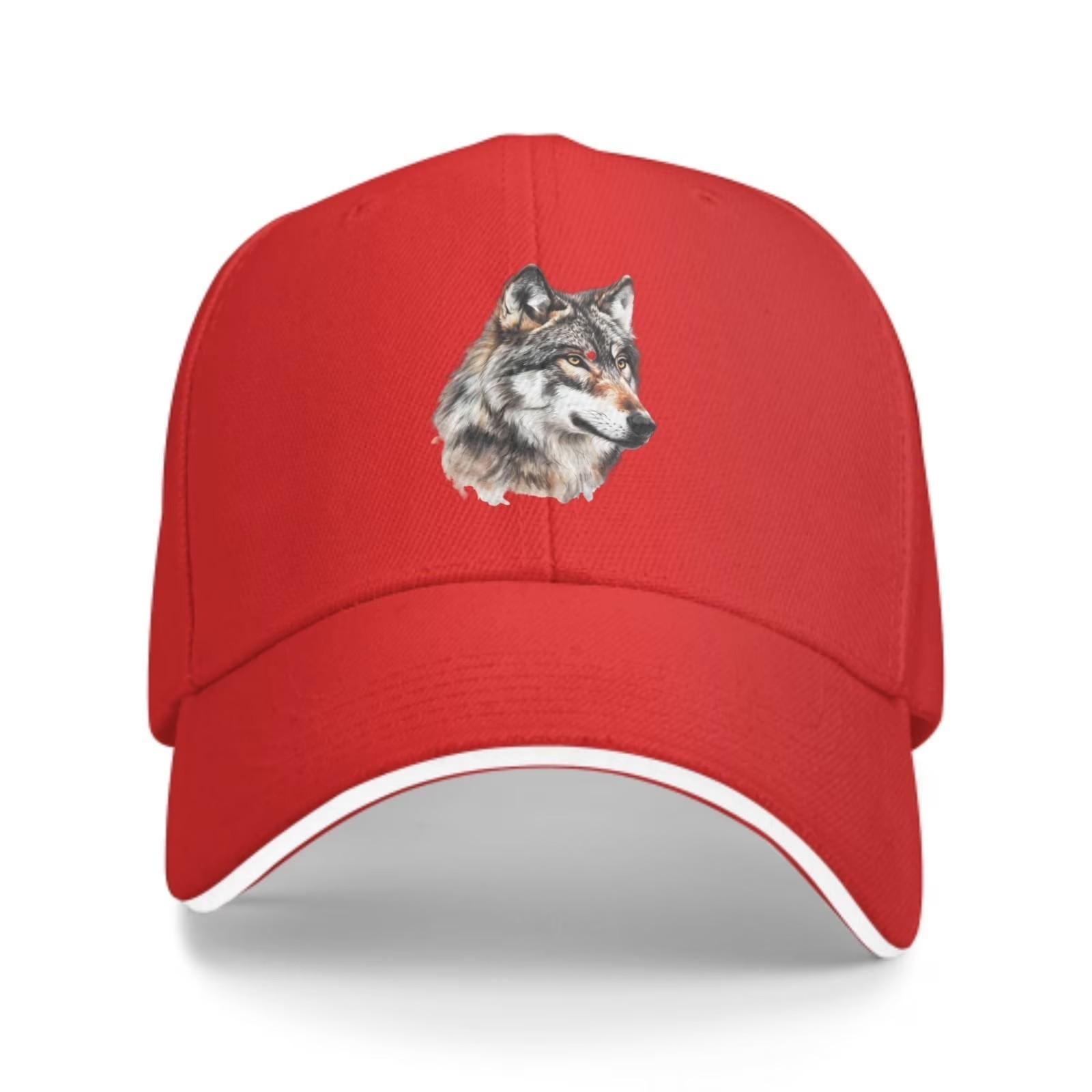 Wolf Head Graphic Baseball Cap Unisex Adjustable Outdoor Casual Curved Brim Trucker Hat One Size