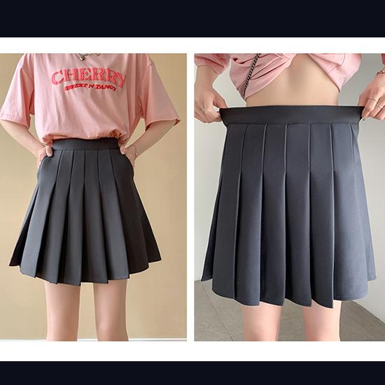 Falda de media longitud con cintura elástica para mujer en verano Falda plisada estilo bolsillo para cintura alta Falda corta adelgazante Ropa de mujer de moda