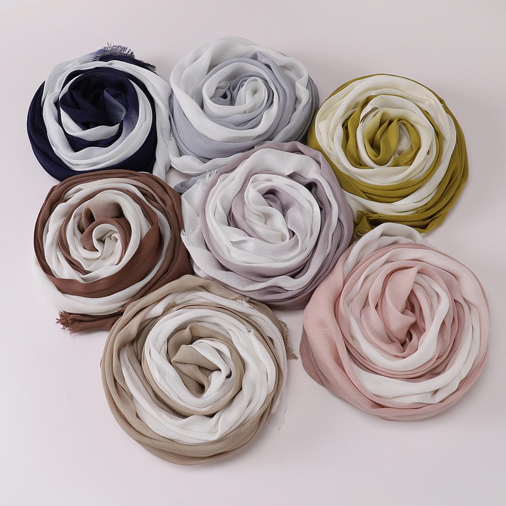 New Two Color Hijabs Gradient Scarf Muslim Shawl Wrap Islamic Women Headscarf Long Shawls Arabic Female Foulard