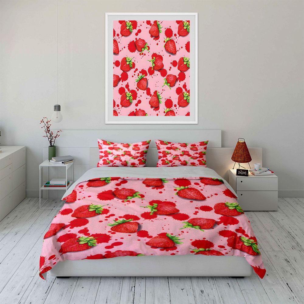 Strawberry Splash Bedding Set Bedding Duvet Cover Set Duvet Cover Pillowcases (1 * Duvet Cover 2 * Pillowcases, Without Duvet Insert)