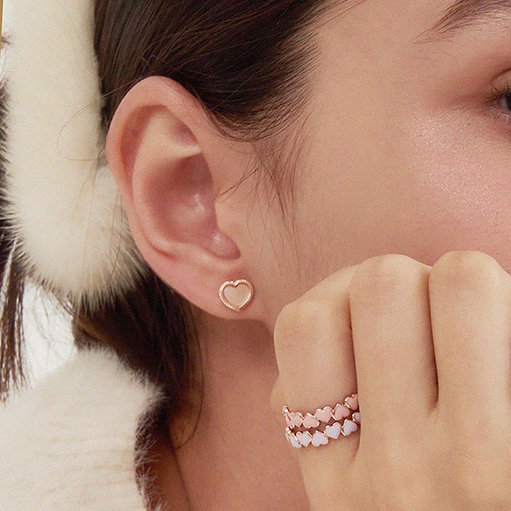 [Mother-of-pearl setting] [925 silver needle] Rosie Mini Heart Earrings / Rose Gold_Njmher01