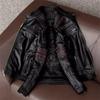 [TONGFANG] Chaqueta de Motocicleta, Chaqueta para Hombre, Chaqueta de Motociclista, Bordado, Cuero Genuino