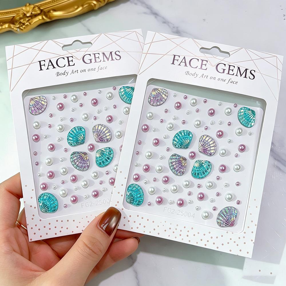 3D Rhinestone Face Gems Stickers, Flower Star Moon Shell Pearl, DIY Body Art for Party & Stage Makeup