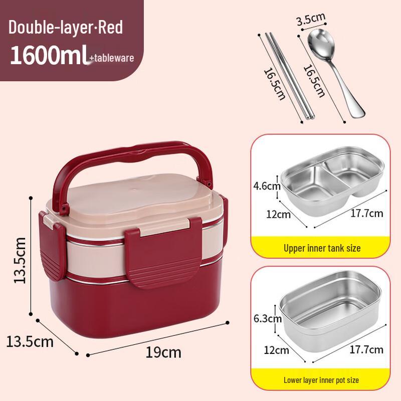 ZISIZ Pink Double-Layer 304 Stainless Steel Insulated Bento Lunch Box