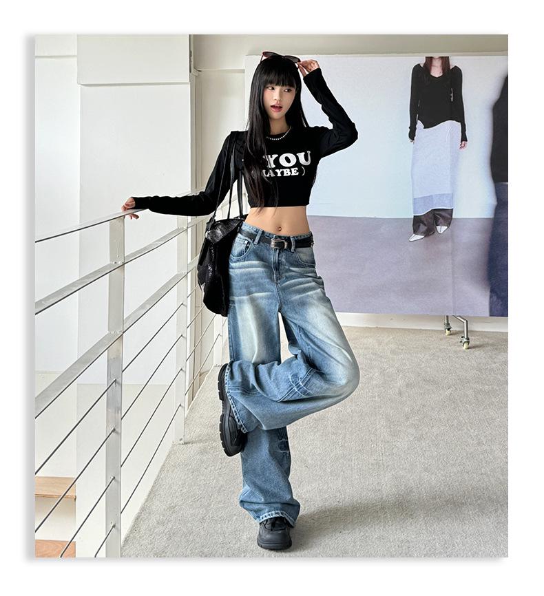 Women's High-Waisted Wide-Leg Retro Jeans - Spring 2025 Slimming Floor-Length Style