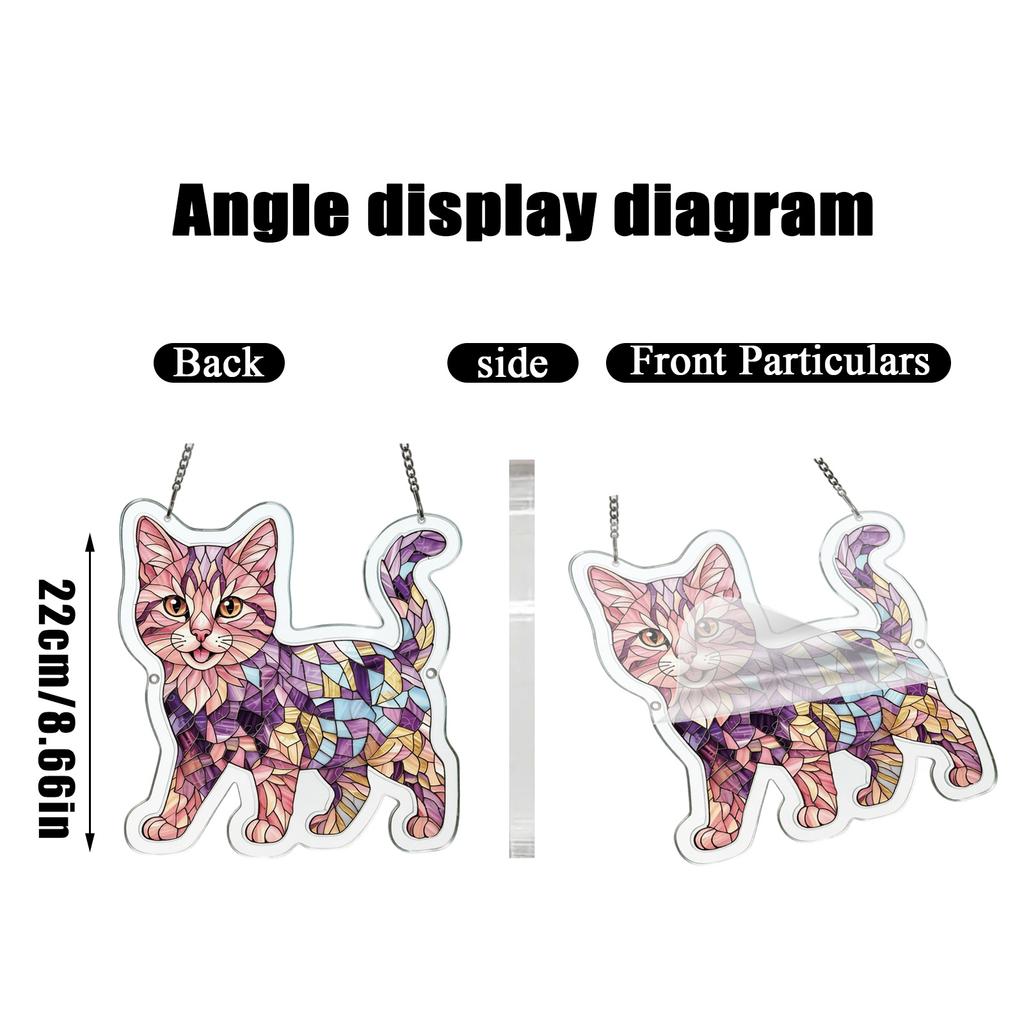 Acrylic Cat Suncatcher Hanging Ornament Stained Glass Style Decorative Window Decoration with Chain for Indoor Use