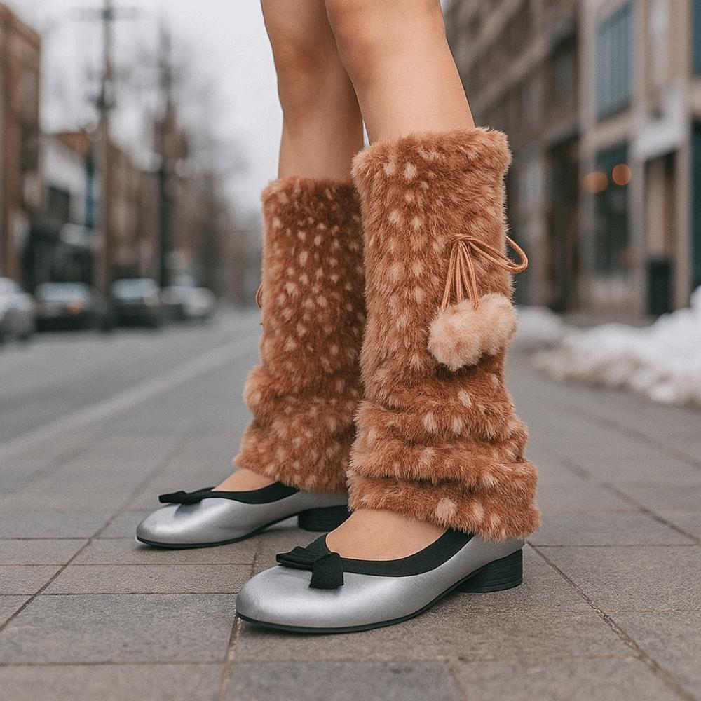 Fur Ball Lolita Boots Cover Fawn Dot Mid-calf Socks Faux Fur Leg Warmers  Performance Costume