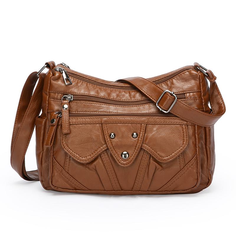 Women's Bag Retro Large Capacity Shoulder Bag Multi-Layer Crossbody Bag Soft Leather Mother Bag