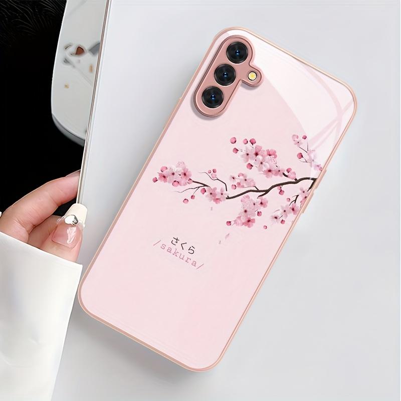 Rosa Kirschblüten gehärtetes Glas Handyhülle geeignet für Samsung Galaxy S26 S25 S24 S23 S22 S20 FE Ultra Plus Anti-Fall Galaxy S23 plus rosa