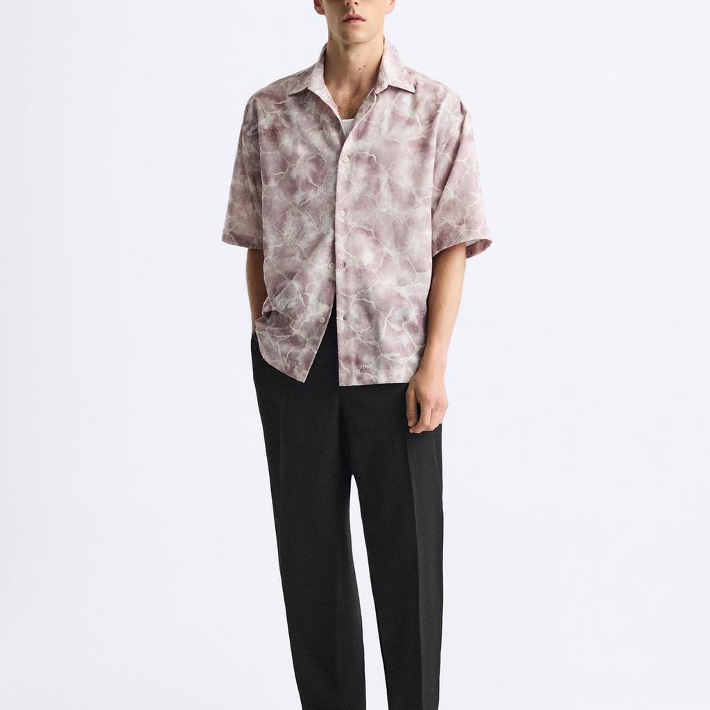 Zara Loose Jacquard Polo Short Sleeve Shirt Men Shirts Dark-Purple 3992151-611