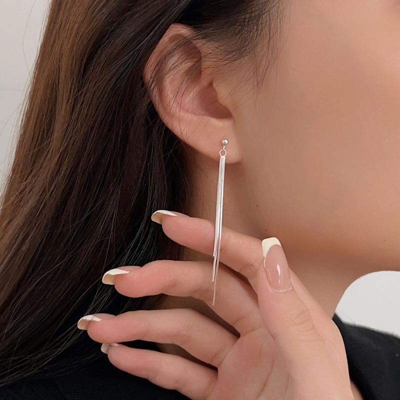 Hot Sale 925 Sterling Silver Long Snake Chain Tassel Drop Earrings for Women Fine Jewelry