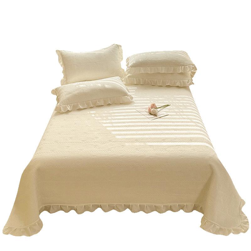 Solid color padded bed cover single piece four-season universal tatami bed sheet three-piece set padded cotton seam non-slip thickened kang cover