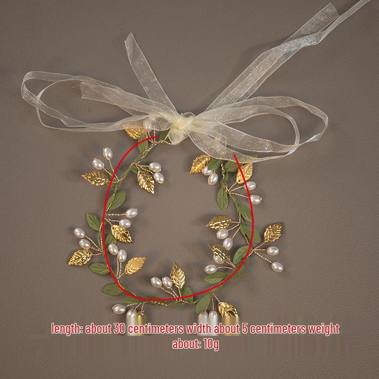 

Повязка на голову для девочек в стиле Мори с венком из зеленых листьев и жемчуга - Аксессуар для волос серии «Свежая зелень»