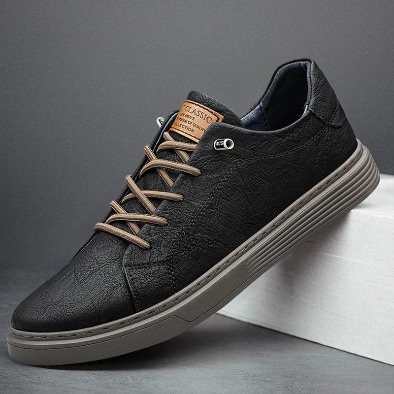 Italienische Marke Schwarze Herren Echtleder Schuhe Lässige Herrenschuhe Herren Schnürschuhe Flache Sneakers Luxusschuhe für Herren