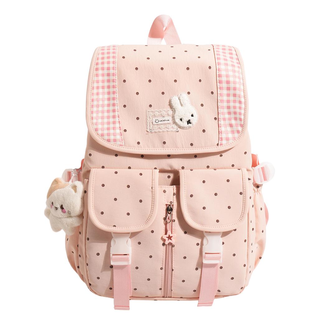 Mochila escolar coreana suave linda lunares cuadros conejo color crema fresco estilo universitario mochila para estudiante de secundaria
