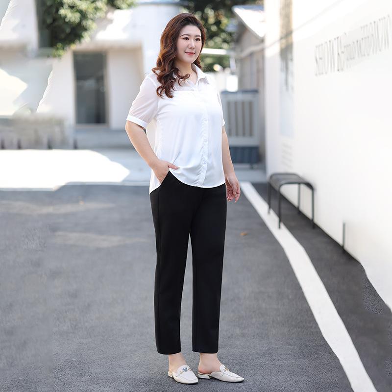 Jarní kalhoty s vysokým pasem, zeštíhlující, módní a všestranné, devítipalcové