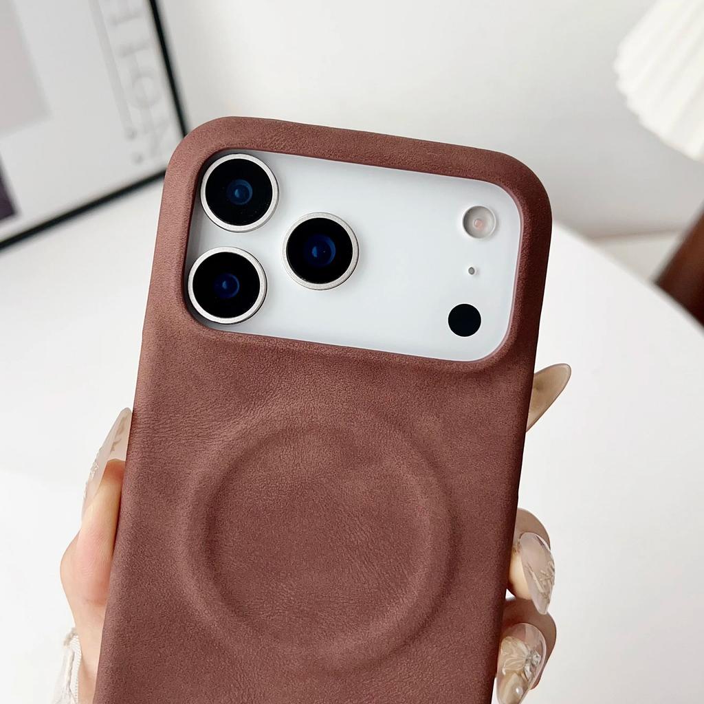 Rrtro Suede Lambskin Leather Magnetic Case For iPhone 17Air 16 15 14 13 12 17 Pro Max Plus For Magsafe Wireless Charging Cover