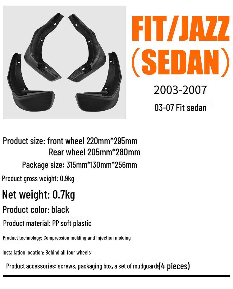 Honda Fit Jazz 2003-2007 Sedan Lapače nečistot pro přední a zadní pneumatiky