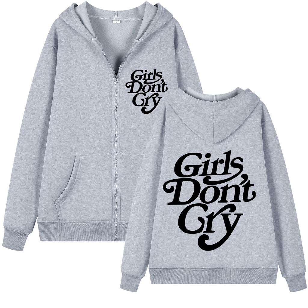 Girls Do Not Cry New Style Unisex and Women Zipper Black-and-white Lettering Printed Casual Unisex and Women Street Zipper Sweater