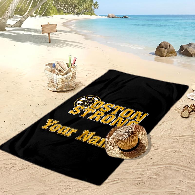 Boston Bruins Custom Beach Towel, Print Your Name Text Lightweight Absorbent Towel for Swimming Travel