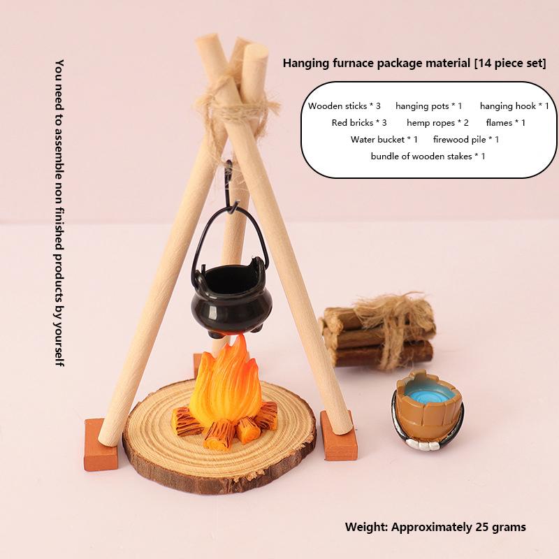 1 Set Micro Garden Landscape Decoration 1:12 Dollhouse Camping Campfire Scene Model Miniature Bonfire Ornament Diy Accessories