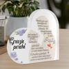 Italian Heart-Shaped Acrylic Sign Table Decor - Contemporary Farmhouse Style with Floral Design & 'Grazie' Thank You Message, Battery 