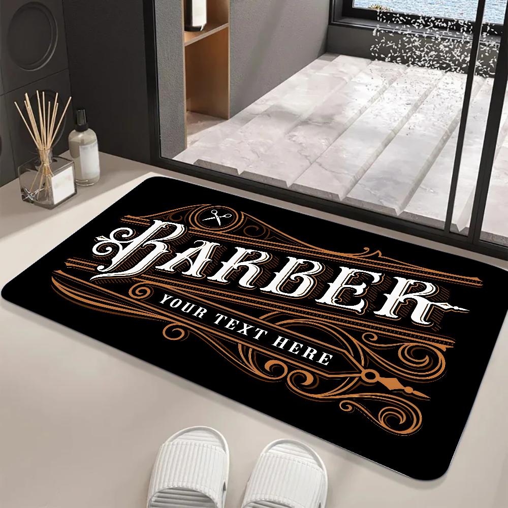 Barber Shop Sign Floor Mat Graphic Printed Flannel Doormats for Bathroom Kitchen Entrance Carpet Home Decor
