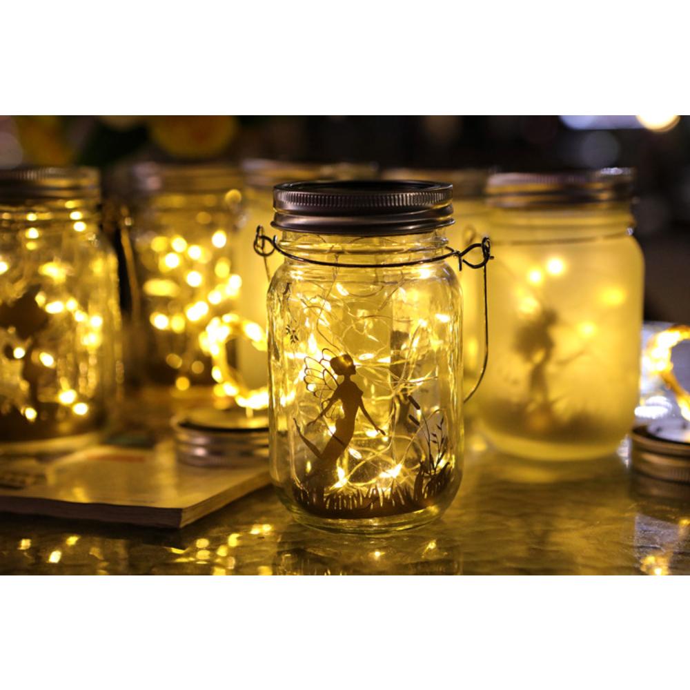 Frosted Elf Jar Solar Mason Jar Light Fairy Bottle Light String Mason Lid Garden Lighting