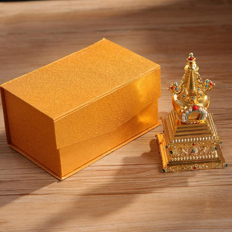62KD Pearls Relics Embedding Tibetan Stupa Sculpture Buddhas Pagoda Statue for Spiritual and Meditations Home Desktop Decors