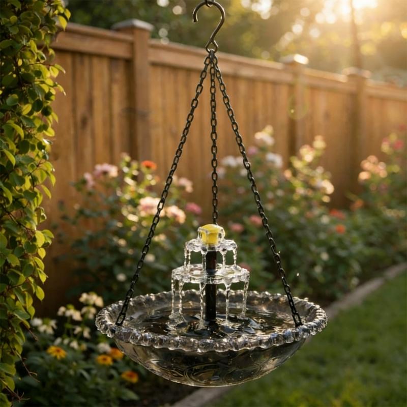 Cascading Hanging Bird Bath Fountain Solar Hanging Bird Feeder With Waterfall Effect For Backyard And Garden