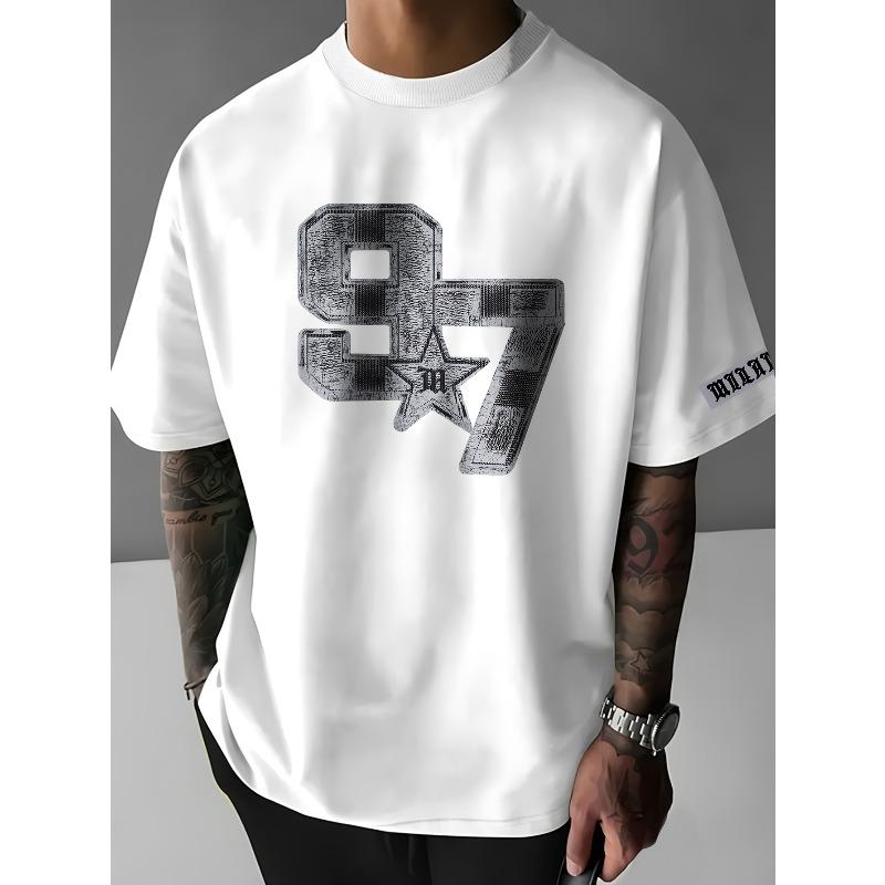 European Sizes Men's Italian-Themed Number Print T-Shirt - Loose Fit Streetwear Summer Tee with Round Neck, Short Sleeve Casual Shirt
