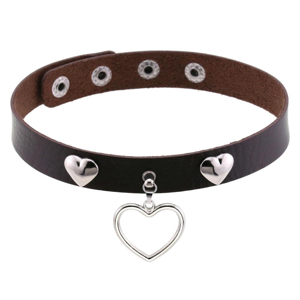 Punk Heart Rivet Choker, Heart Shape Rivet PU Leather Clavicle Neck Collar