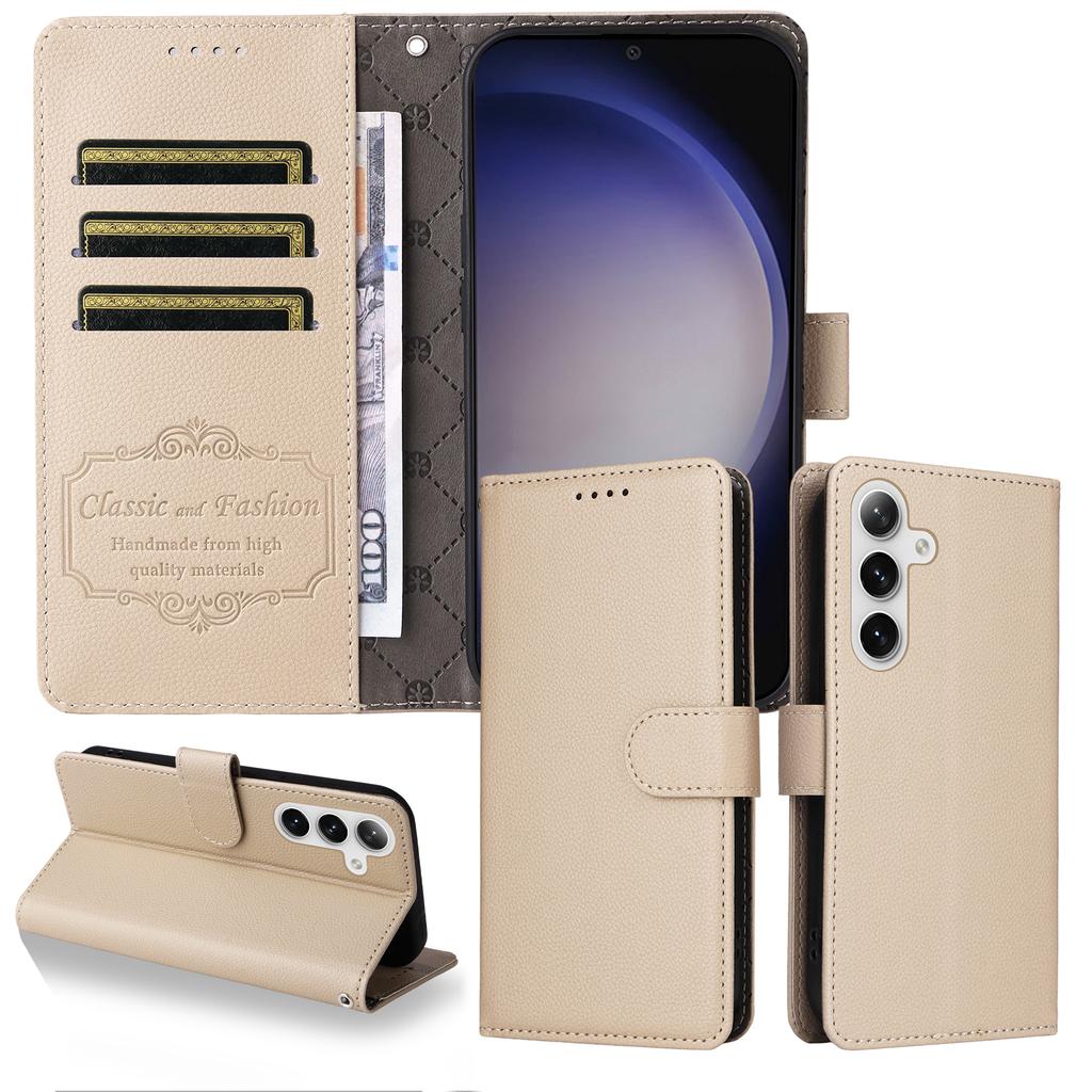 For Samsung Galaxy S24+/Galaxy S25+ Case RFID Blocking 3 Card Slots PU Leather Phone Cover with Wrist Strap