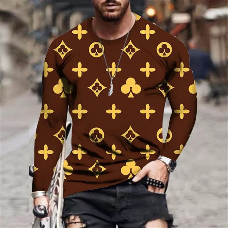 Frühling und Herbst Rundhals 3D Kreative Muster Bedrucktes Oberteil Modische Lässige Langarm Herren T-Shirts
