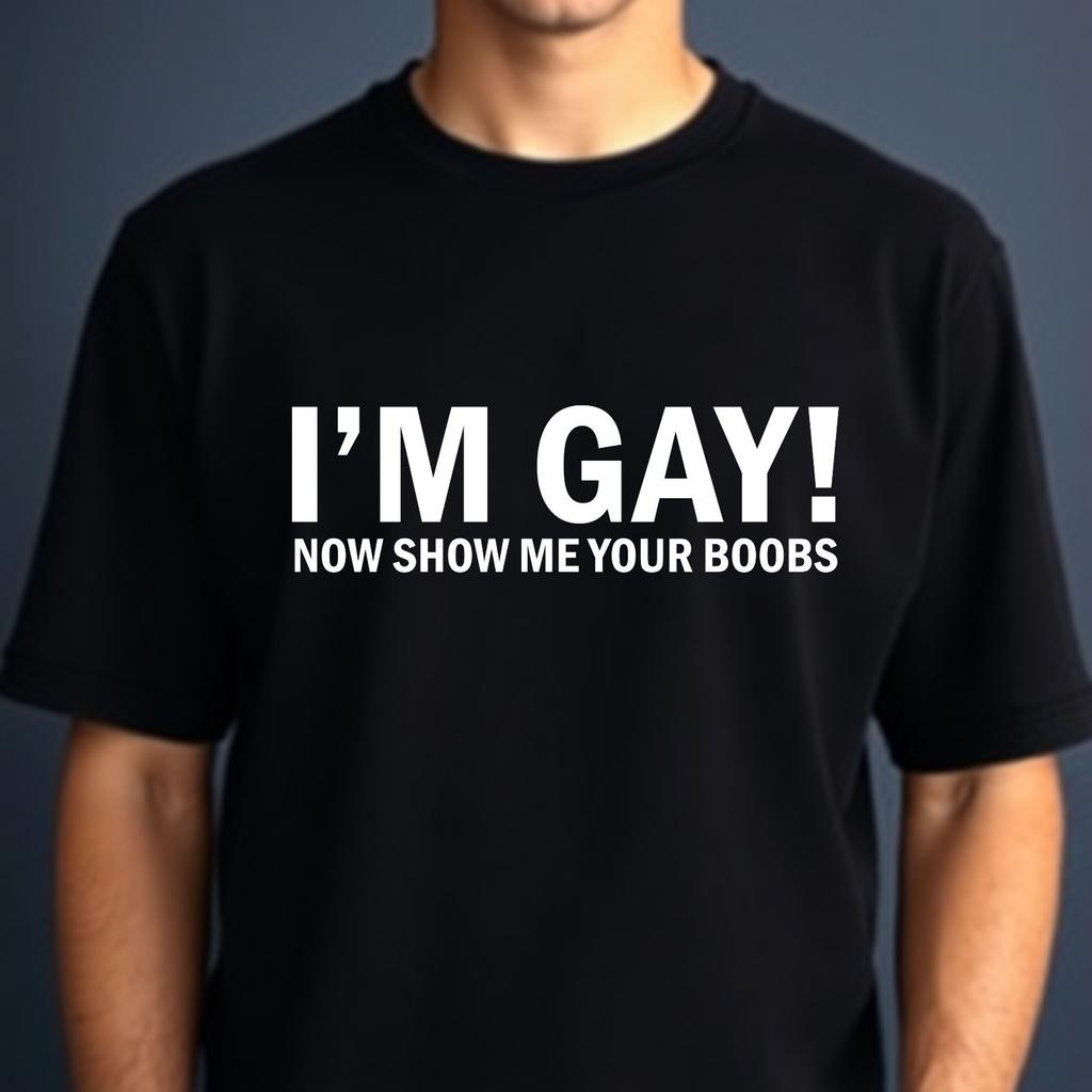I'm Gay T-shirt Now Show Me Your Boubs Funny Adult Humor Top New Men's Gift Tee