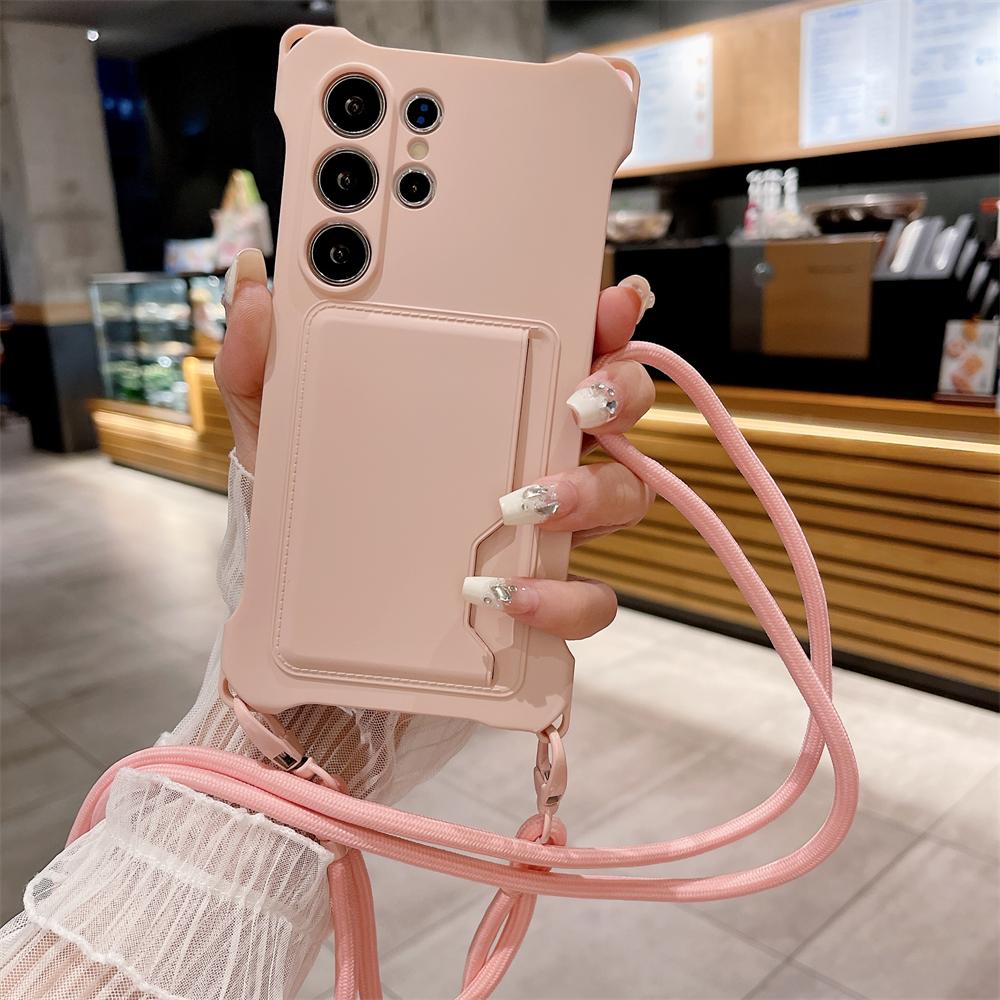 Card Holder Candy Strap Silicone Case for Samsung S25 S24 Plus S22 Ultra S23 FE A54 A34 A53 A34 A15 Crossbody Lanyard Cover