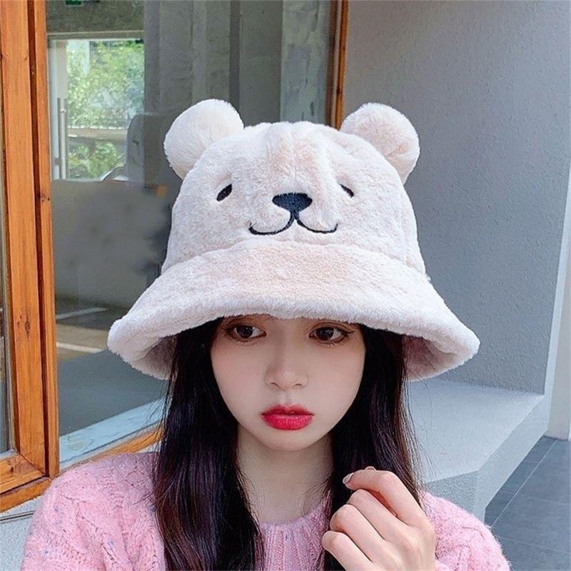 Autumn And Winter Fisherman Hat Women'S Bear Ears Plush Hat Korean Version Cute Soft Warm Plus Velvet Thickened Basin Hat