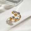 Sturdy Stainless Steel Ring Featuring Artistic Ball Accents Two Tone Color Adjustable Double Layer Design Enhanced Shine And Comfort