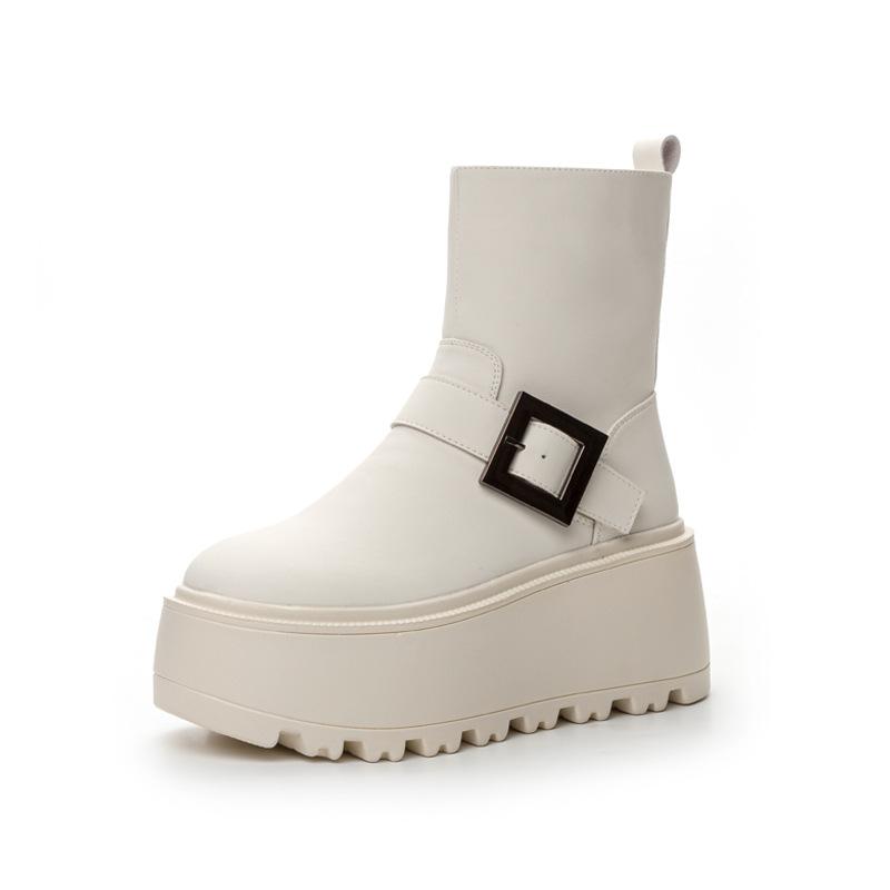 Thick-soled retro Martin boots women's shoes 2025 fashion simple and versatile height increase 8cm casual mid-tube boots trend