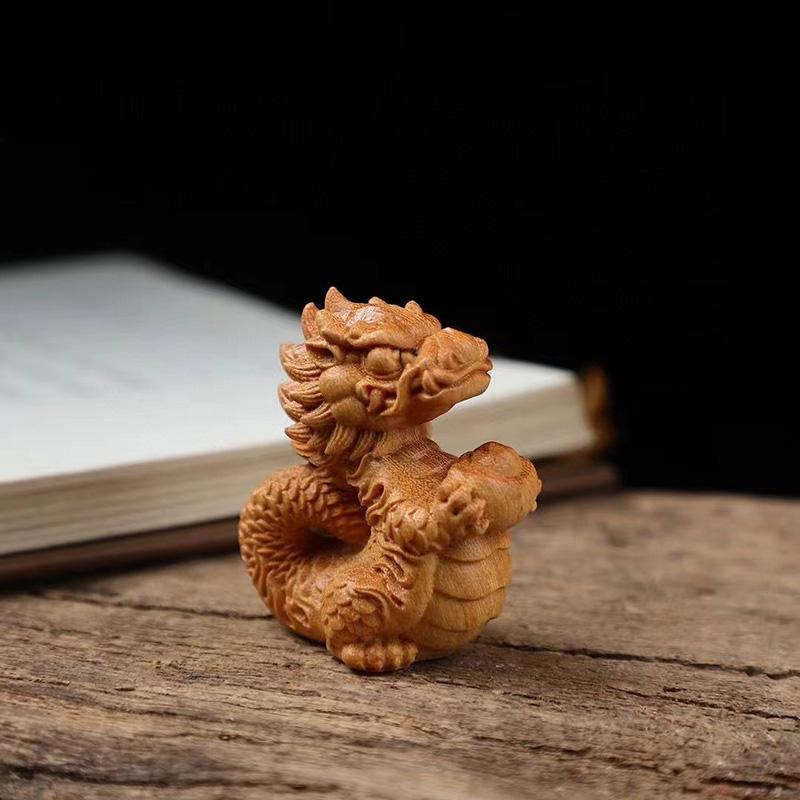 Natural Wooden Small Fire Dragon Ingot Fortune Statue Hand Carved Solid Wood  Cute Home Room Mini Feng Shuidecoration Statue